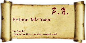 Priher Nándor névjegykártya